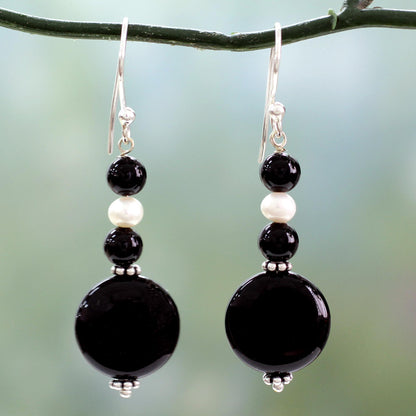 Midnight Kisses Onyx Pearl & Silver Earrings