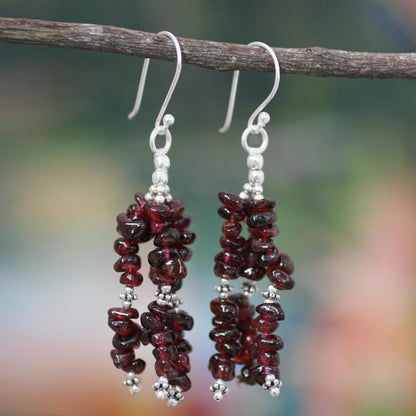 Rejoice Handcrafted Sterling Silver Beaded Garnet Earrings