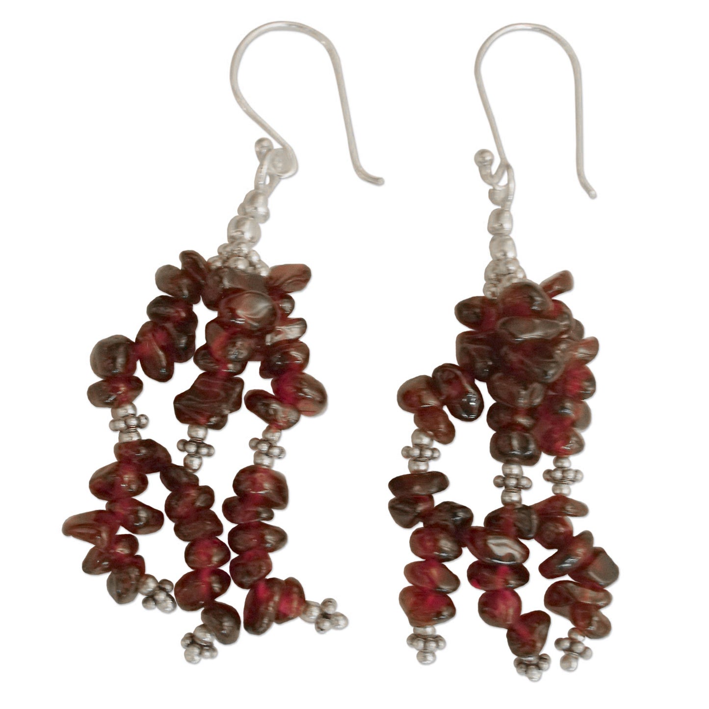 Rejoice Handcrafted Sterling Silver Beaded Garnet Earrings