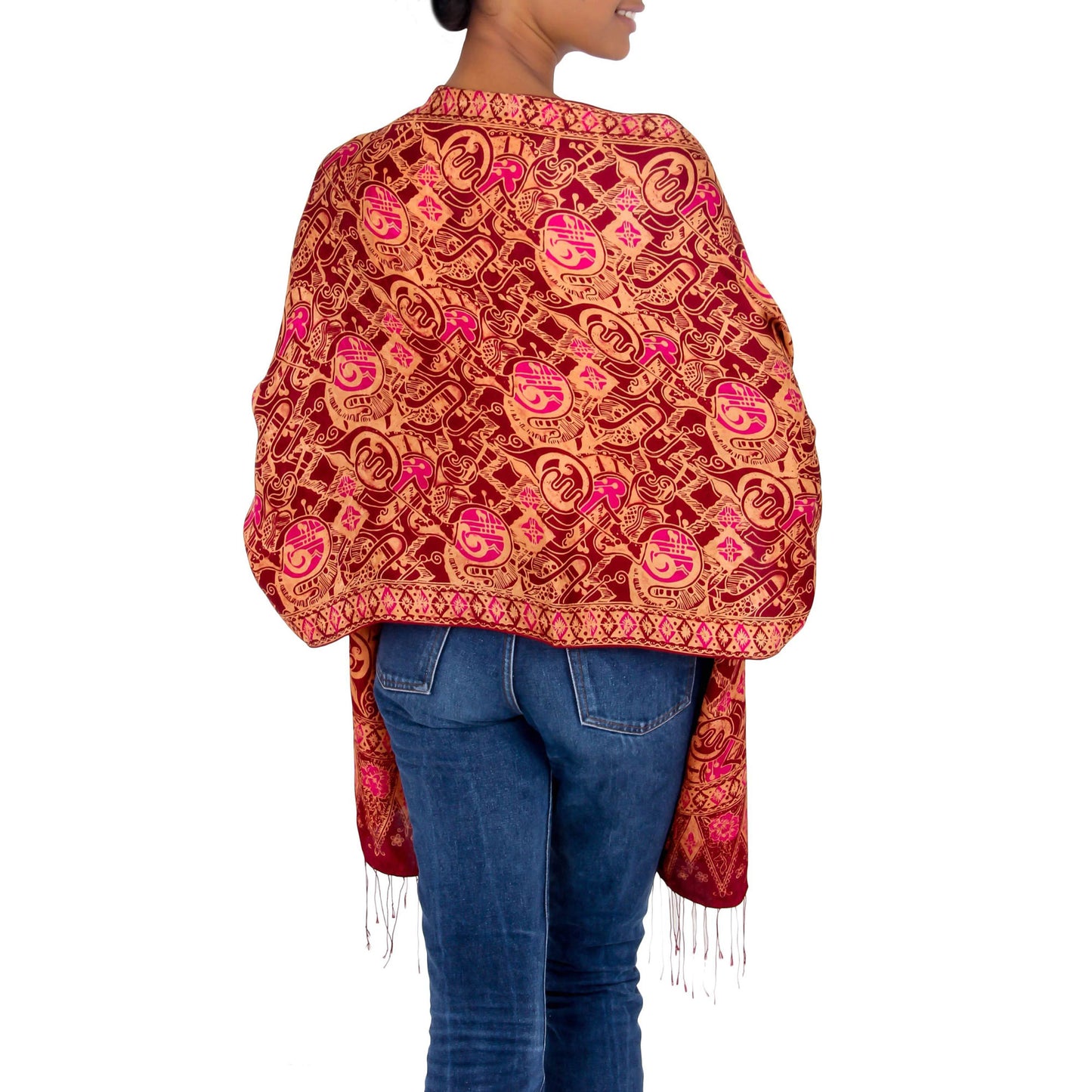 Jakarta Lady Red Silk Batik Shawl