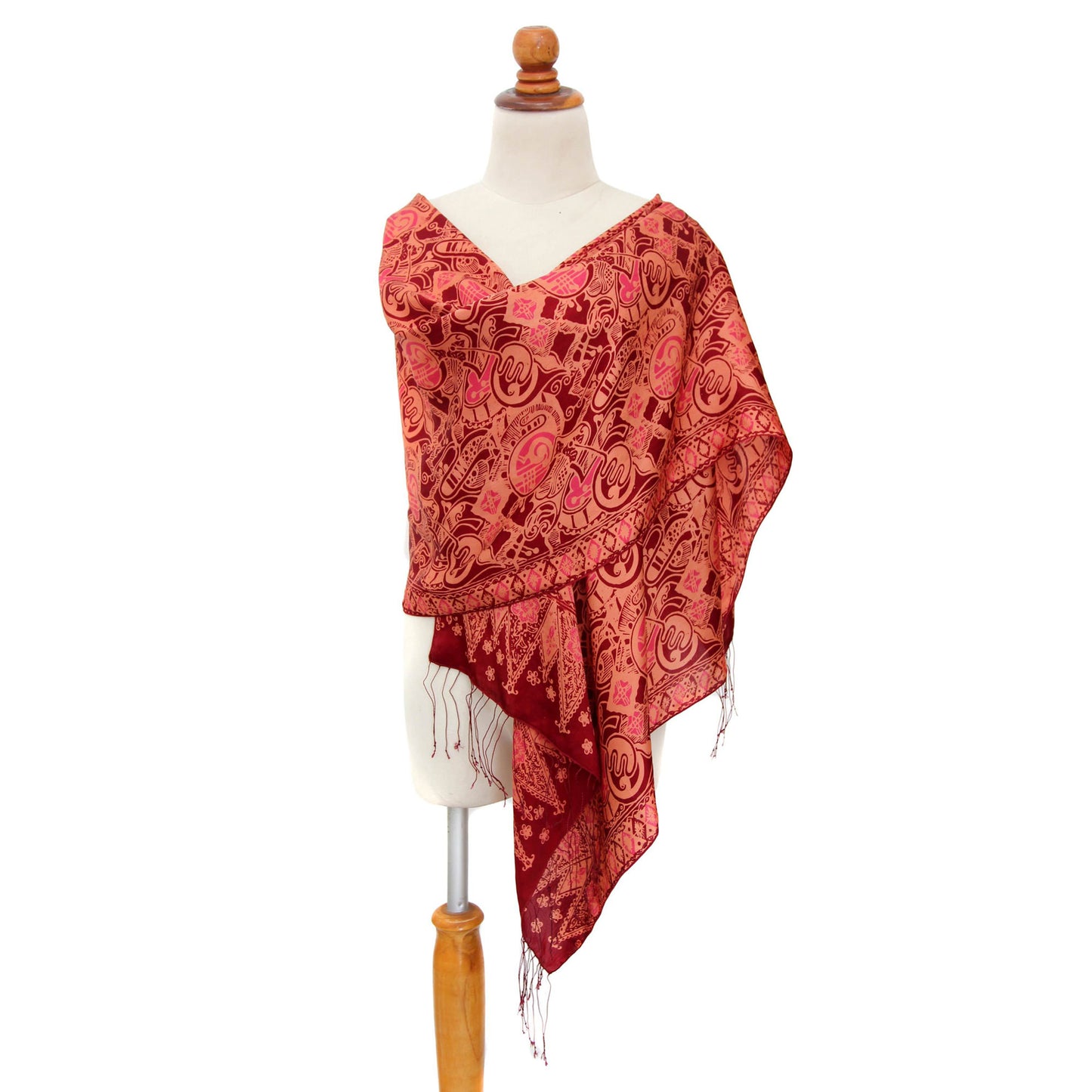 Jakarta Lady Red Silk Batik Shawl