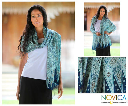 Javanese Kingdom Blue Silk Batik Shawl