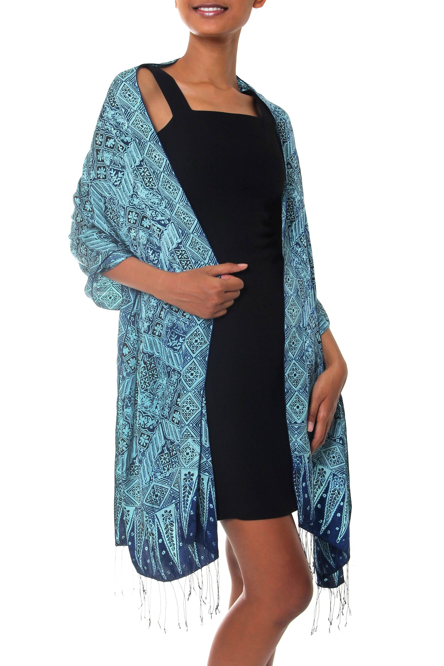 Javanese Kingdom Blue Silk Batik Shawl