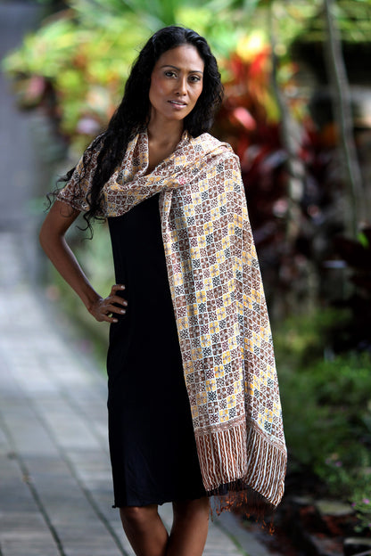 Golden Lotus Floral Silk batik shawl
