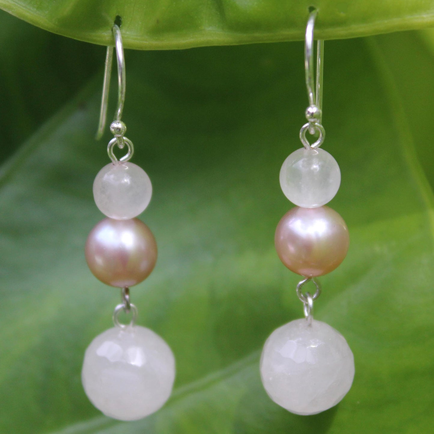 Love's Promise Pearl and Rose Quartz Dangle Earrings