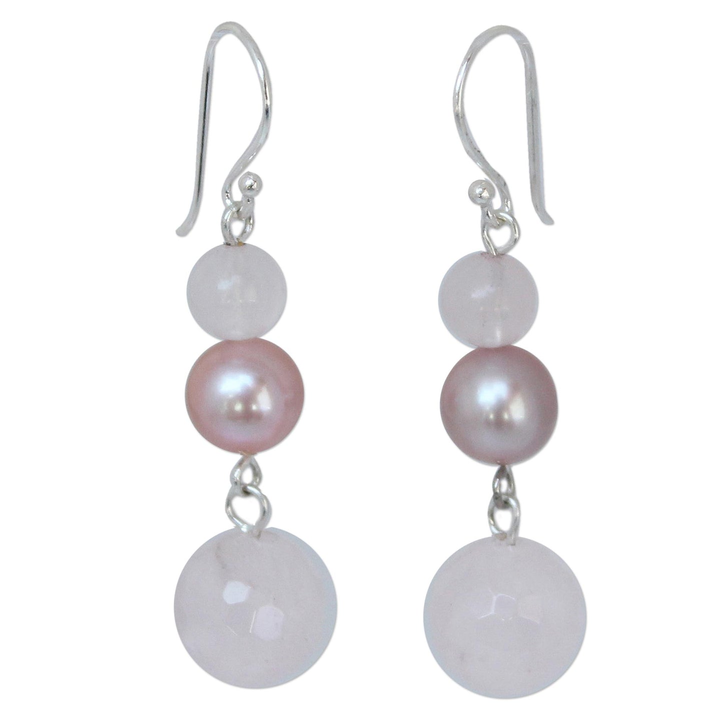 Love's Promise Pearl and Rose Quartz Dangle Earrings