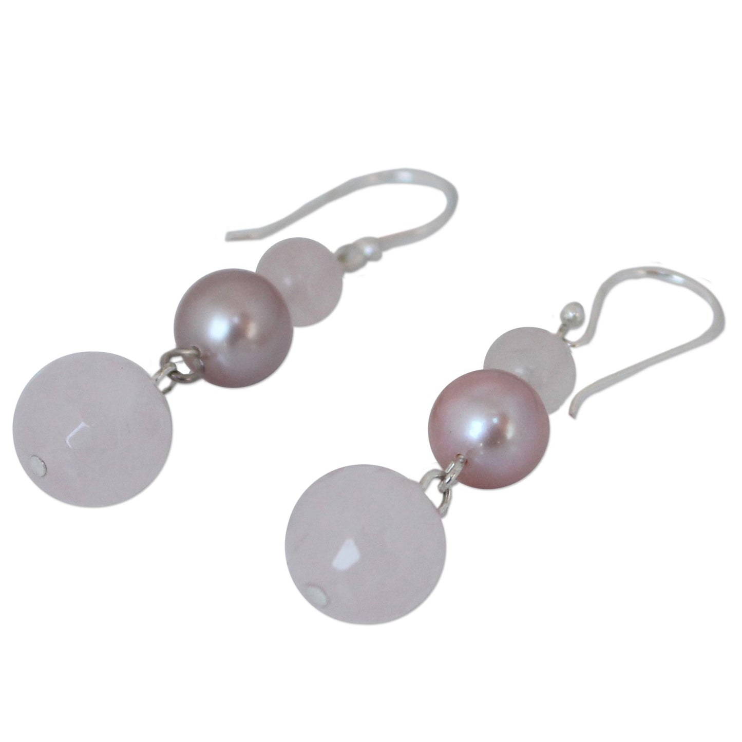 Love's Promise Pearl and Rose Quartz Dangle Earrings