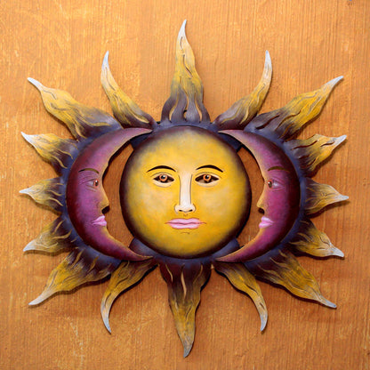 Beloved Sun Hand Made Sun and Moon Steel Wall Art from Mexico