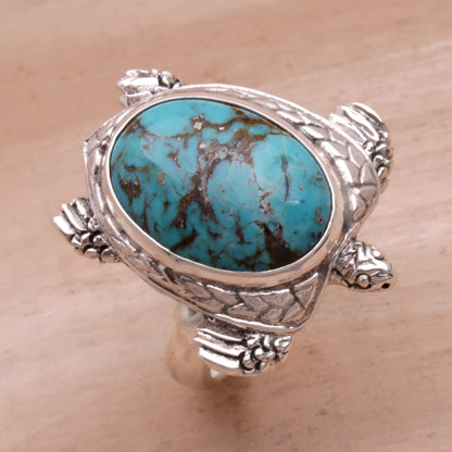 Chelonia Turtle Men's Sterling Silver and Reconstituted Turquoise Ring