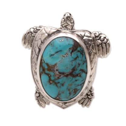 Chelonia Turtle Men's Sterling Silver and Reconstituted Turquoise Ring