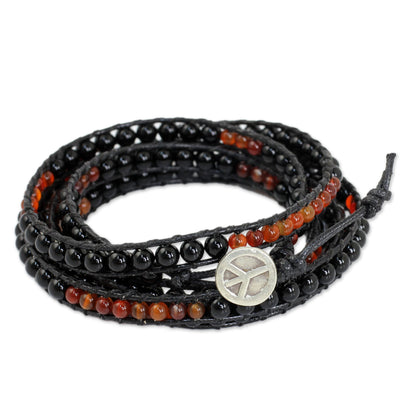 Mekong Midnight Fair Trade Onyx and Carnelian Wrap Bracelet