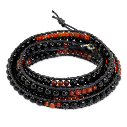 Mekong Midnight Fair Trade Onyx and Carnelian Wrap Bracelet