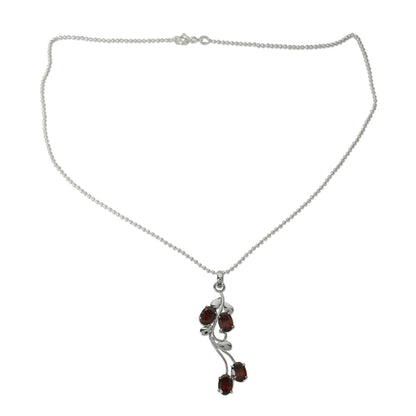 Love Bouquet Sterling Silver and Garnet Pendant Necklace