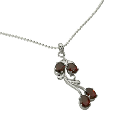 Love Bouquet Sterling Silver and Garnet Pendant Necklace