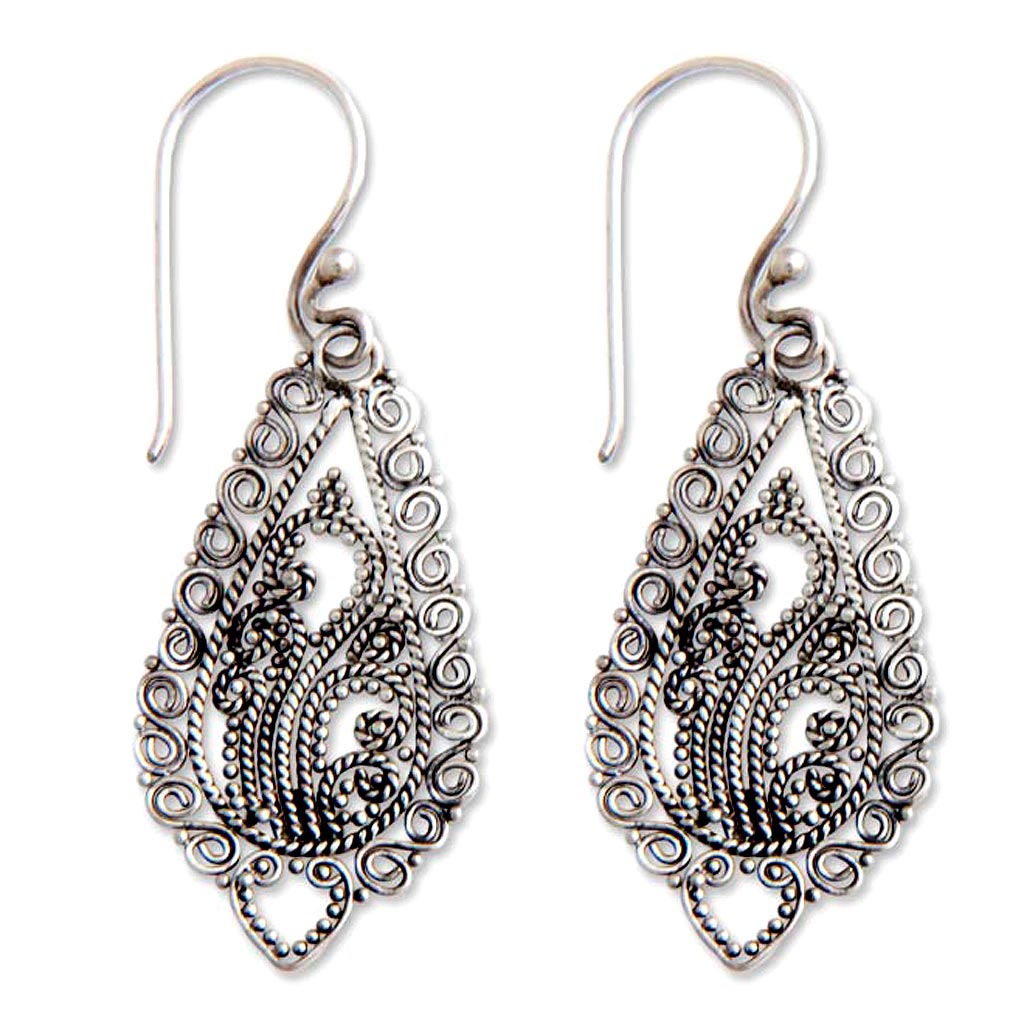 Fern Flowers Handcrafted Floral Sterling Silver Dangle Earrings