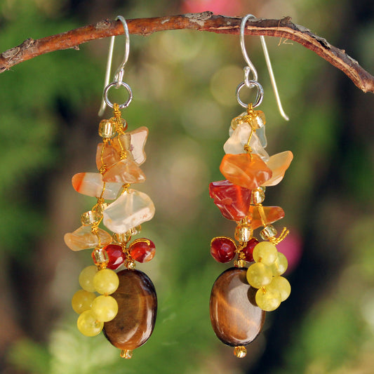 Thai Autumn Sterling Silver & Gemstone Cluster Earrings