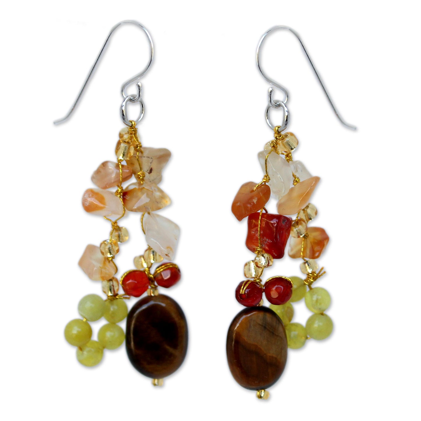 Thai Autumn Sterling Silver & Gemstone Cluster Earrings