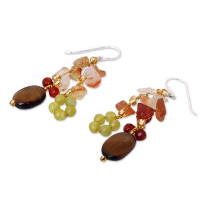 Thai Autumn Sterling Silver & Gemstone Cluster Earrings