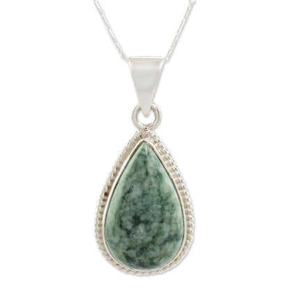 Quetzal Jade & Sterling Silver Pendant Necklace