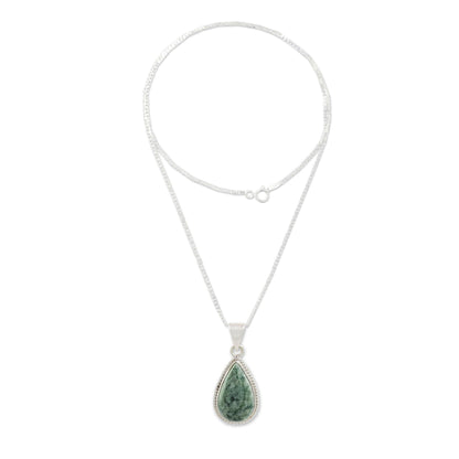 Quetzal Jade & Sterling Silver Pendant Necklace