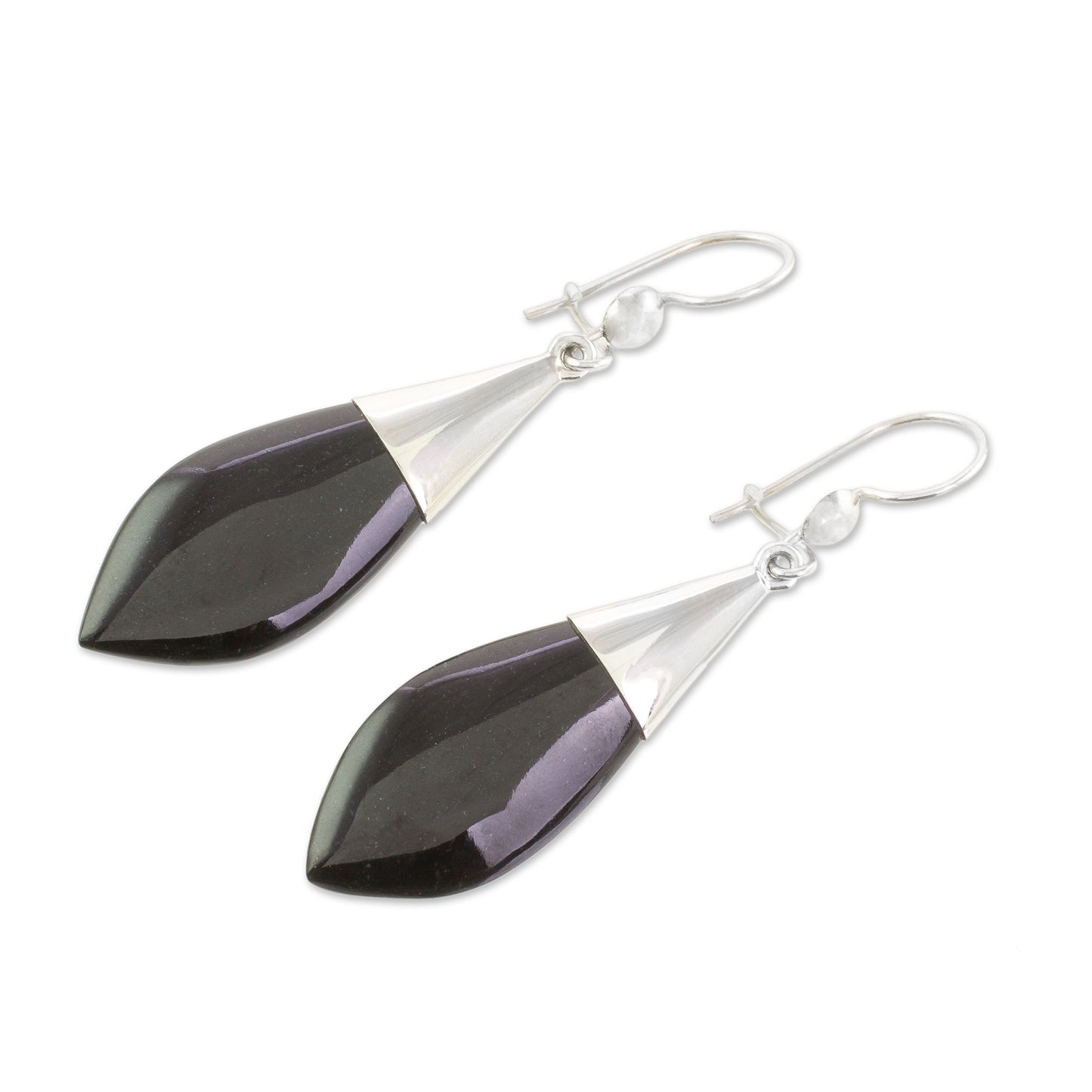 Maya Lance of Night Modern Sterling Silver Jade Dangle Earrings