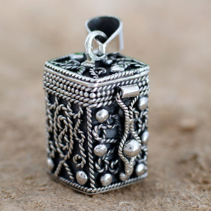 Prayer Box Square Locket Pendant Artisan Crafted Silver Jewelry