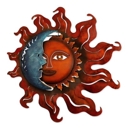 Eclipse Over Jalisco Handcrafted Sun and Moon Steel Wall Sconce from Mexico