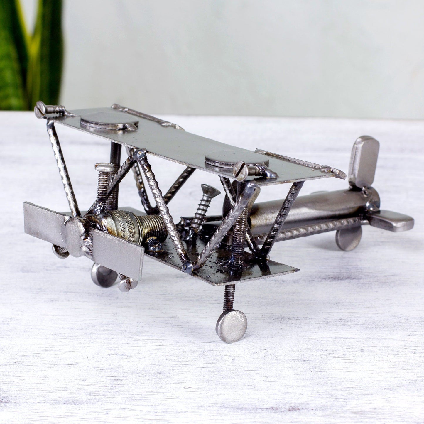 Rustic Recycled Metal Plane Sculpture