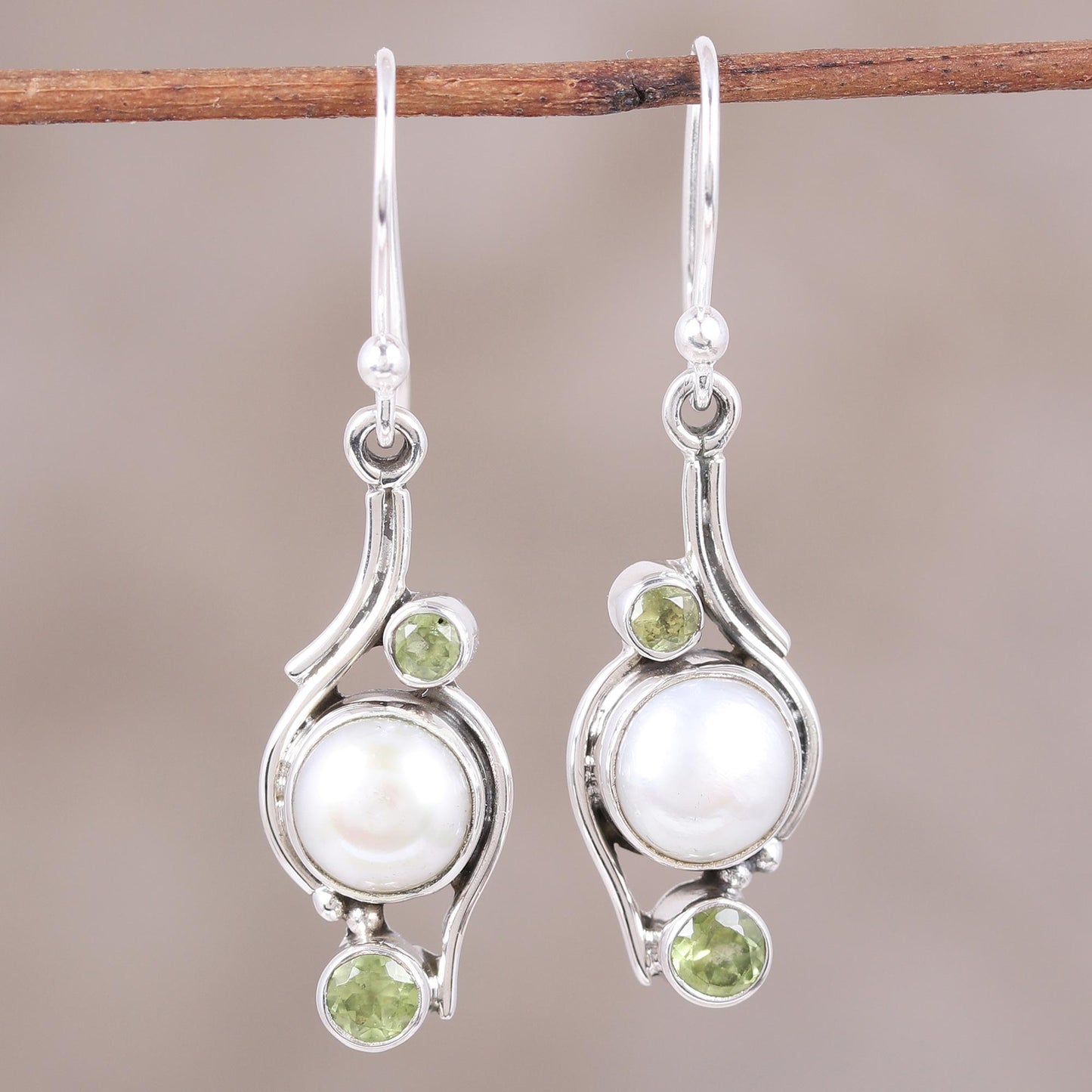 Sweet Dreams India Style Pearls and Peridot Earrings