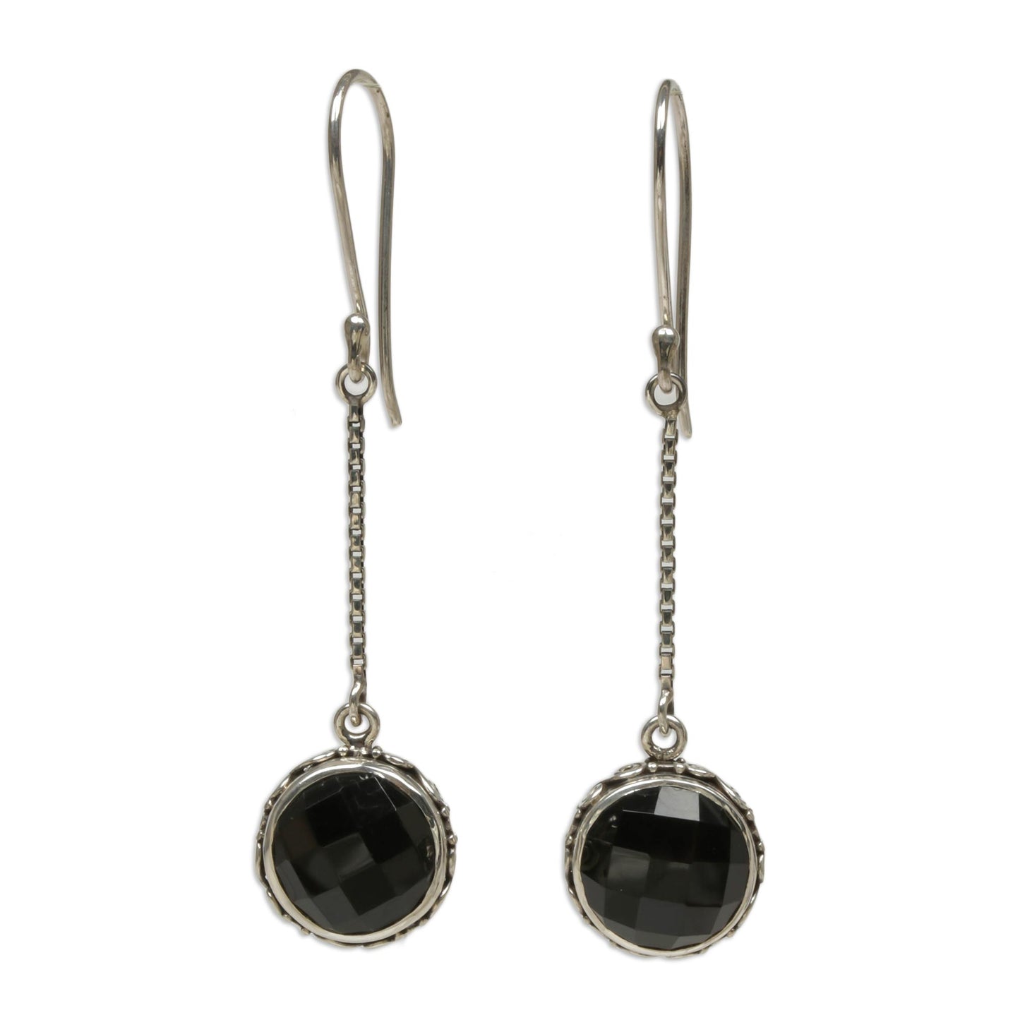 Faces of Night Onyx and Sterling Silver Dangle Earrings