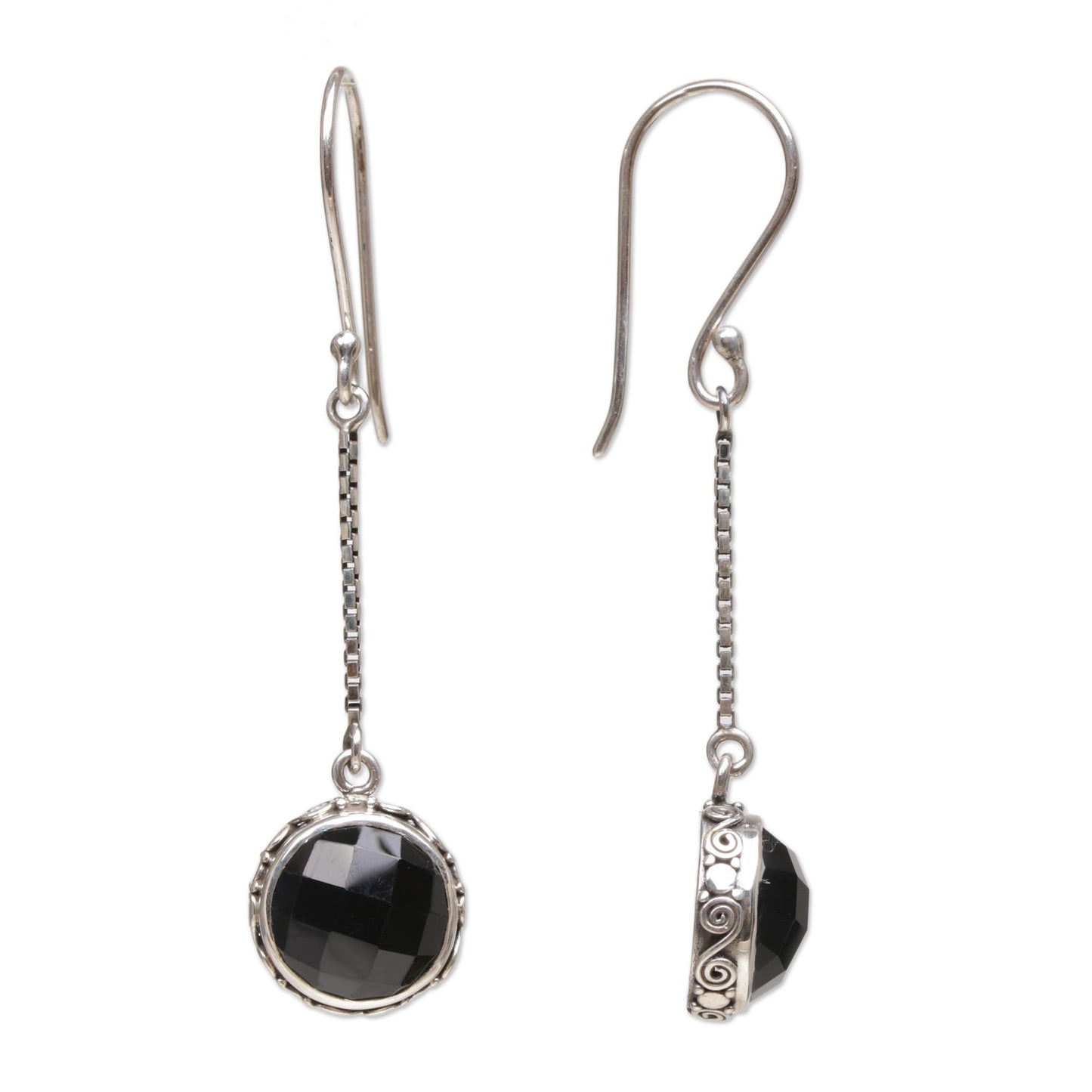 Faces of Night Onyx and Sterling Silver Dangle Earrings