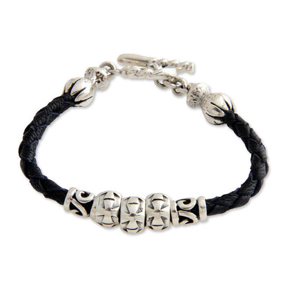 Maltese Cross Leather and Sterling Silver Bracelet