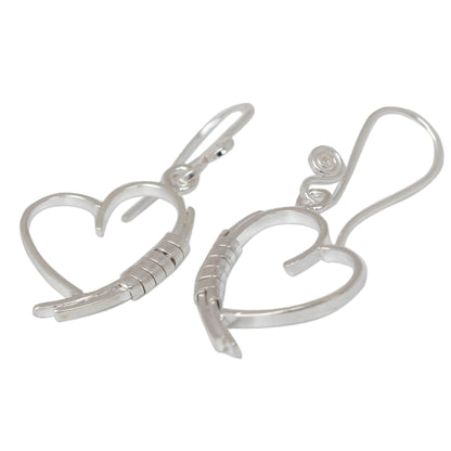 Love Promise Heart Shaped Sterling Silver Dangle Earrings