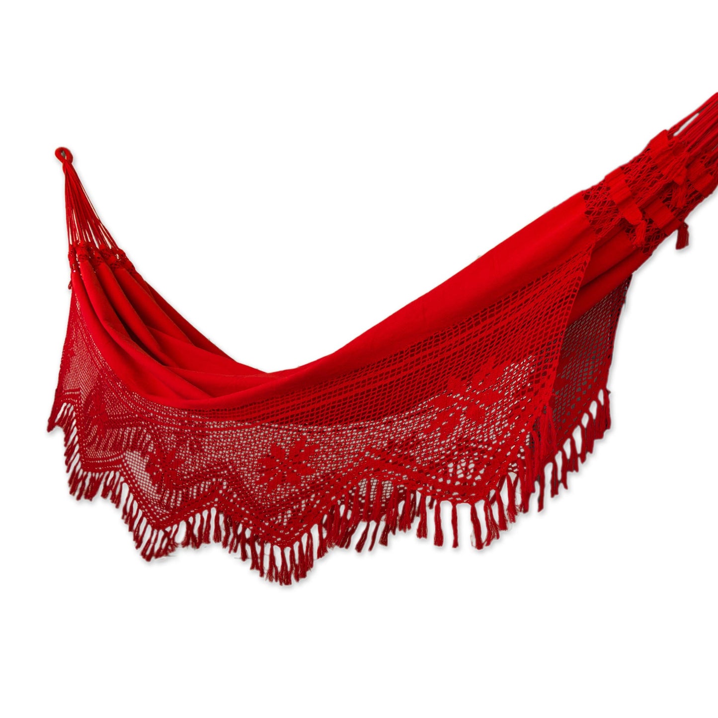 Recife Red Handcrafted Cotton Solid Fabric Hammock (Double)