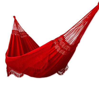 Recife Red Handcrafted Cotton Solid Fabric Hammock (Double)