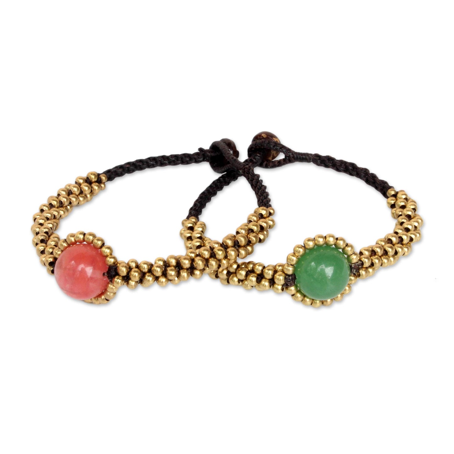 Planet Spring Beaded Brass and Quartz Bracelets (Pair)