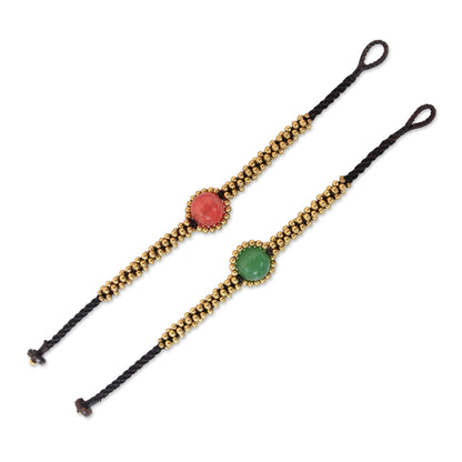 Planet Spring Beaded Brass and Quartz Bracelets (Pair)