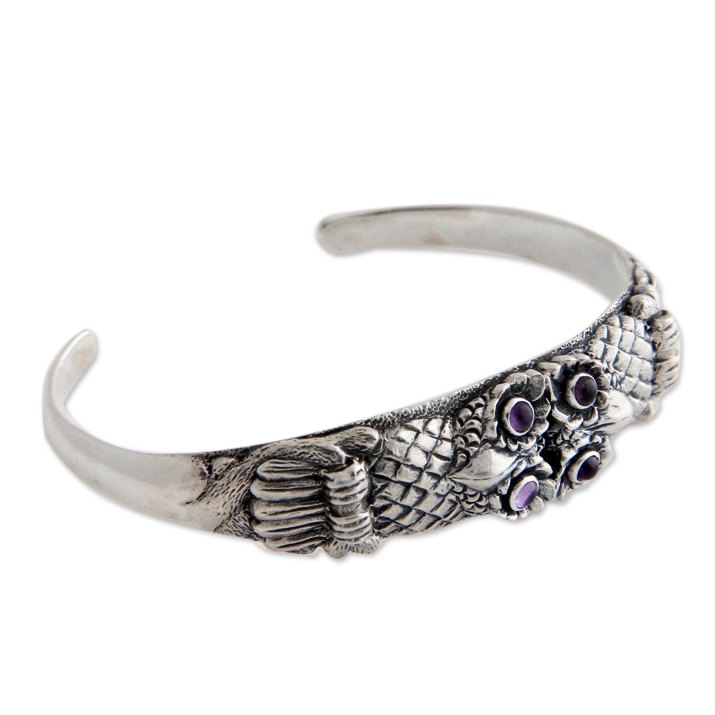 Twin Owls Sterling Silver and Amethyst Cuff Bracelet