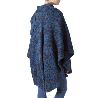 Lima Flora Blue Alpaca Blend Ruana Cloak