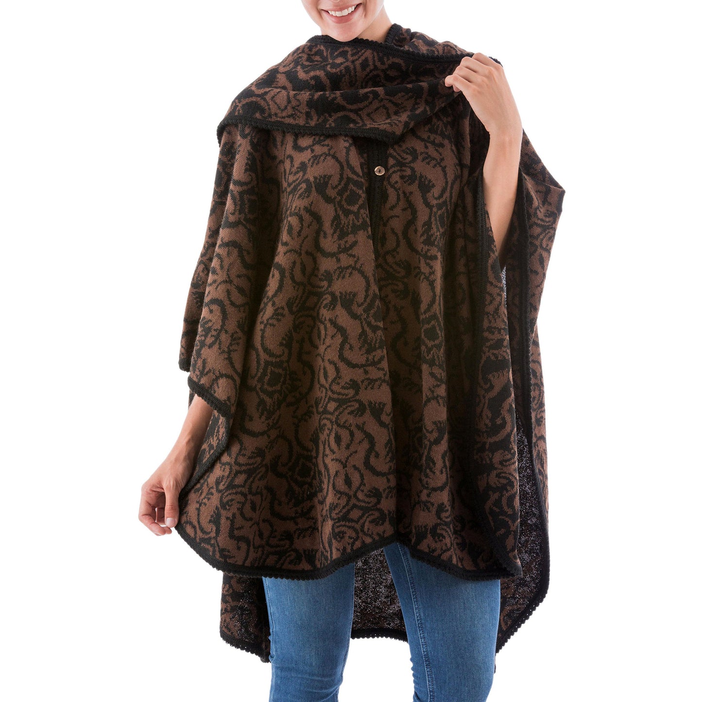 Piura Flora Alpaca Blend Ruana Cloak Poncho