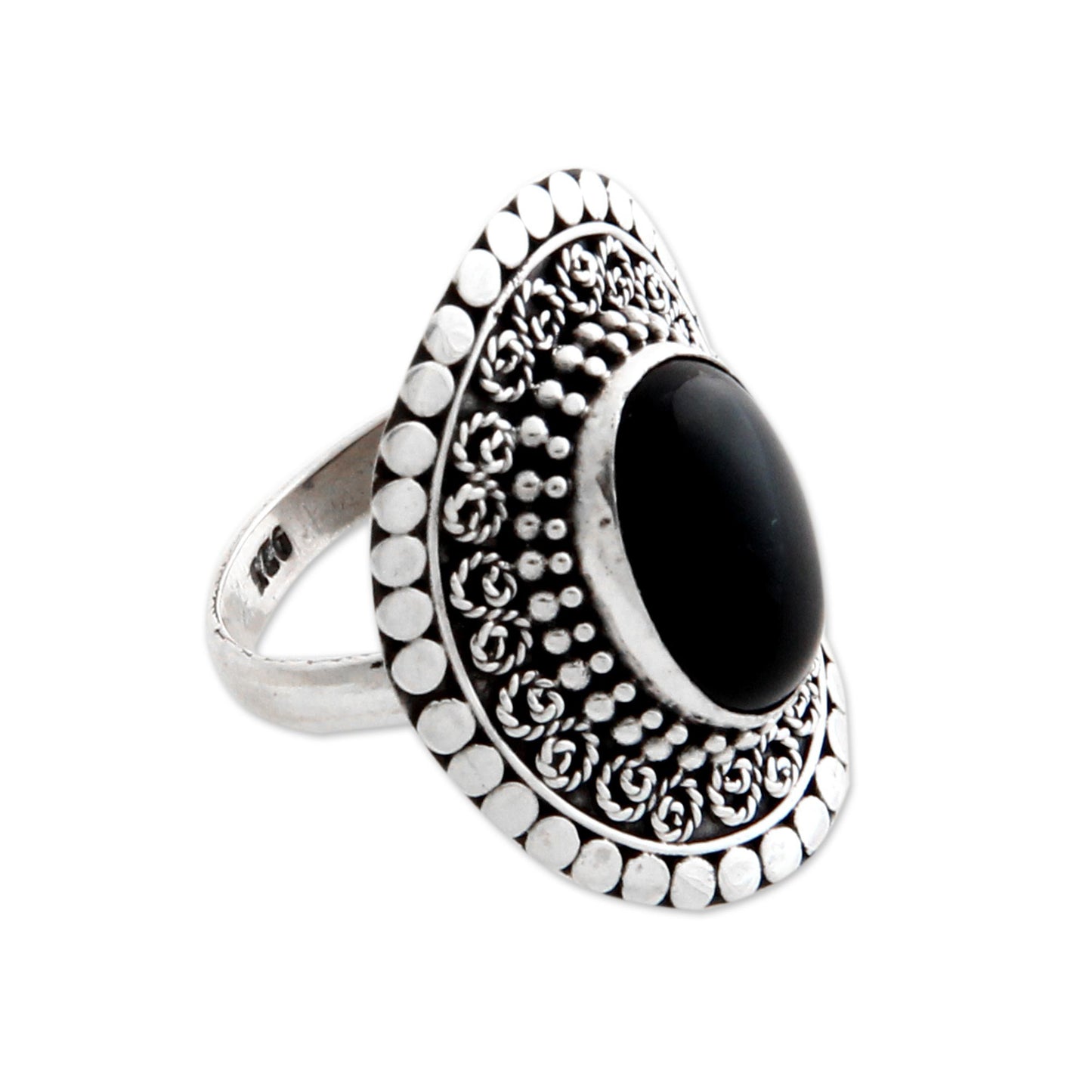 Majesty Halo Sterling Silver and Onyx Cocktail Ring