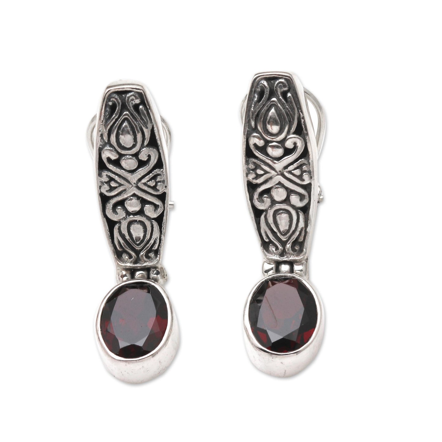 Pura Dalem Garnet and Silver Drop Earrings