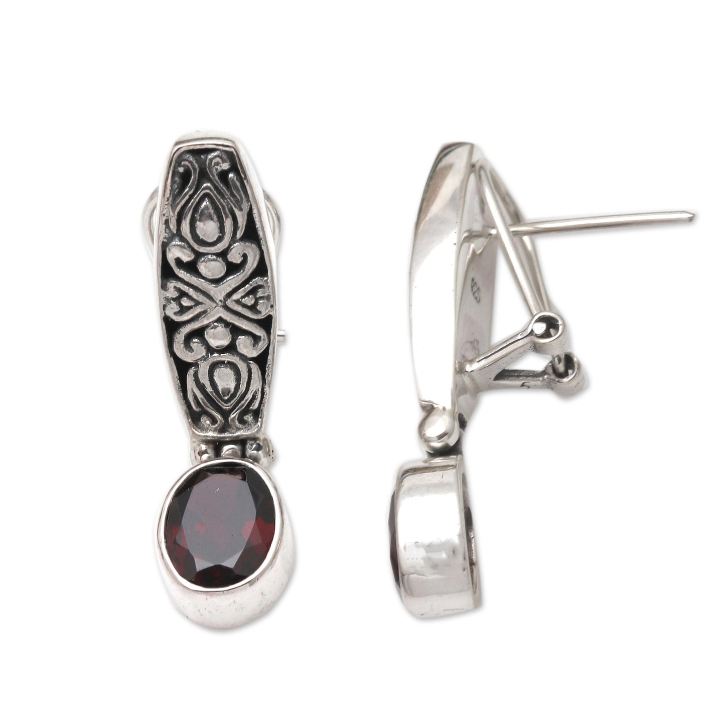 Pura Dalem Garnet and Silver Drop Earrings