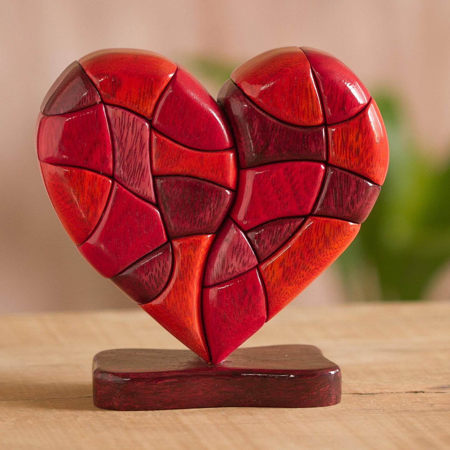 Heart of Love Wood Heart Sculpture Statuette Hand Carved in Peru