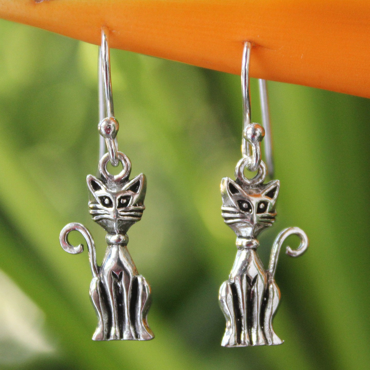 Feline Fantasy Sterling Silver Dangle Earrings