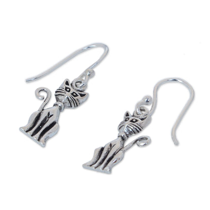 Feline Fantasy Sterling Silver Dangle Earrings