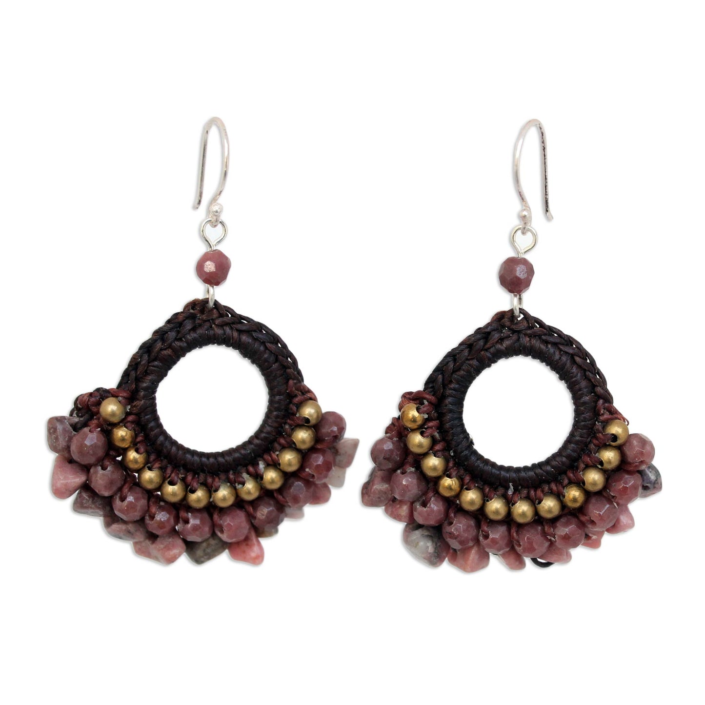 Rose Lanna Rhodonite & Brass Beaded Chandelier Earrings