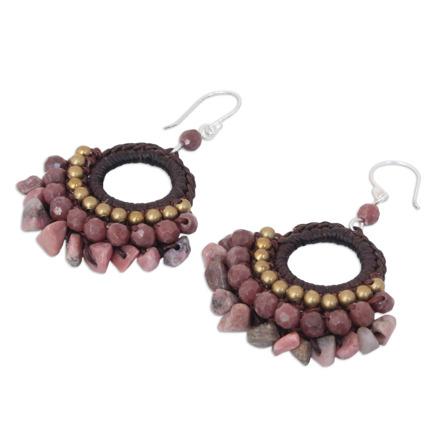 Rose Lanna Rhodonite & Brass Beaded Chandelier Earrings