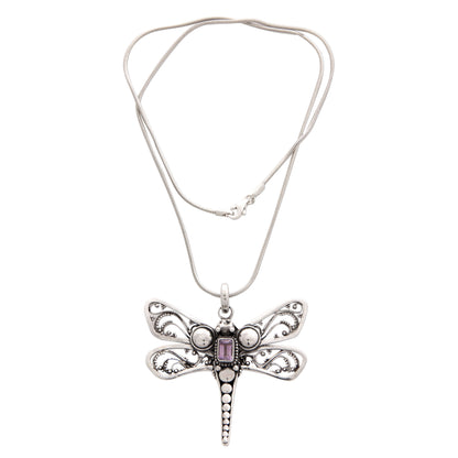 Lavender Dragonfly Amethyst Sterling Silver Necklace