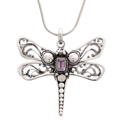 Lavender Dragonfly Amethyst Sterling Silver Necklace